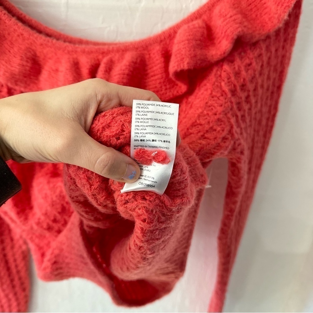 Anthropologie Boat Neck Ruffle Waffle Knit Sweater Pink Size S - Picture 6 of 6